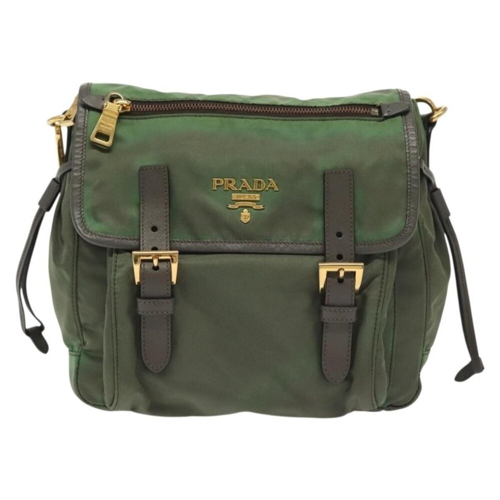 Authentic PRADA Shoulder Bag Nylon Khaki Gold - Picture 9 of 16